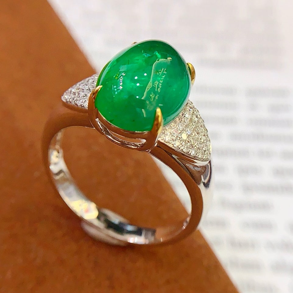 14k Gold 6.56 Ct Natural Emerald & Diamond Ring - 3