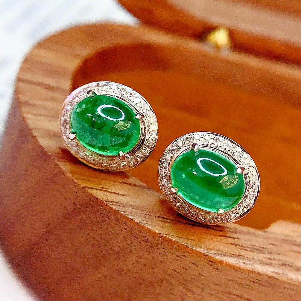 14k Gold 2.56 Ct Natural Emerald & Diamond Earrings - 2