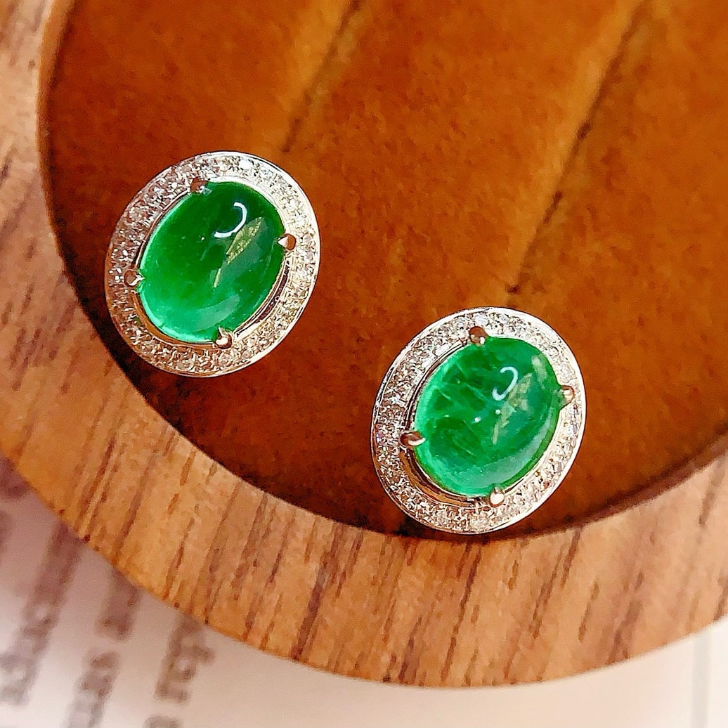 14k Gold 2.56 Ct Natural Emerald & Diamond Earrings - 5