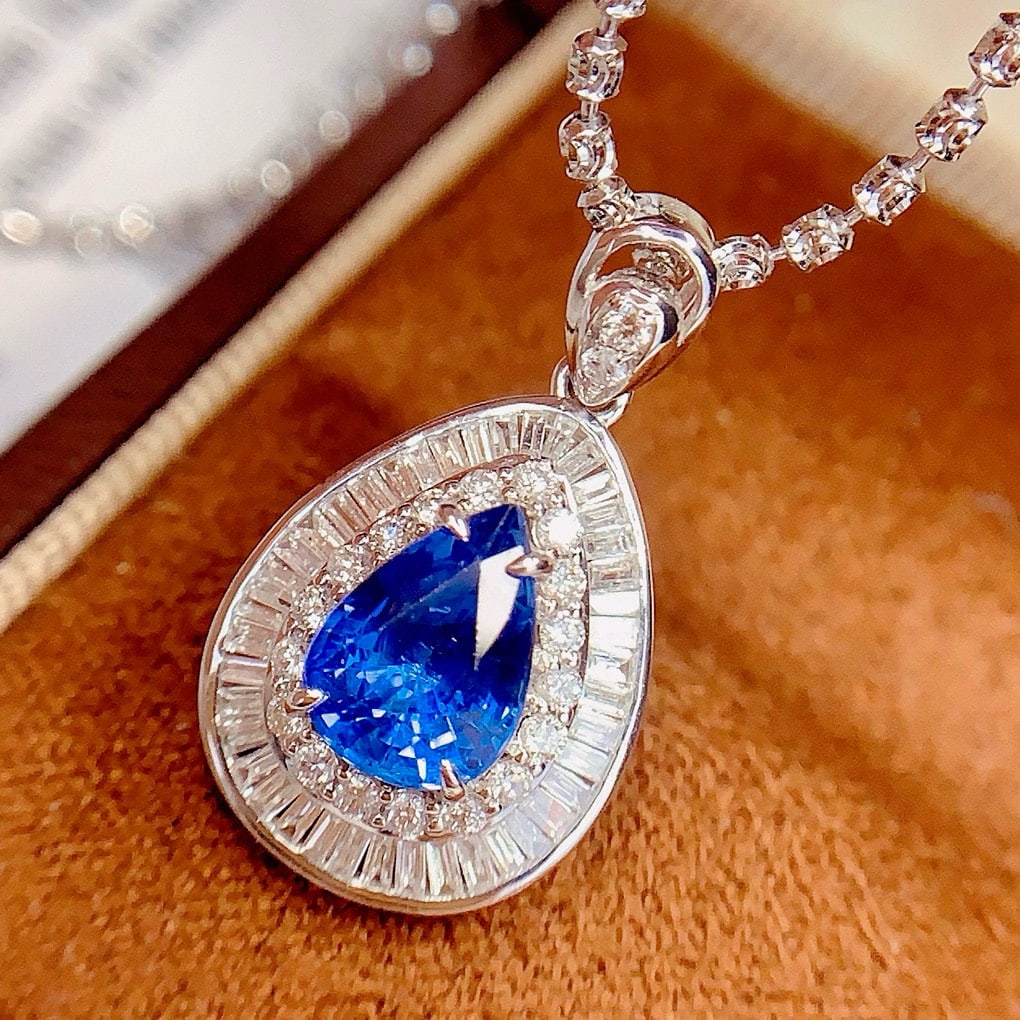 14k Gold 1.8 Ct Natural Sapphire & Diamond Pendant( Without Chain ) - 2