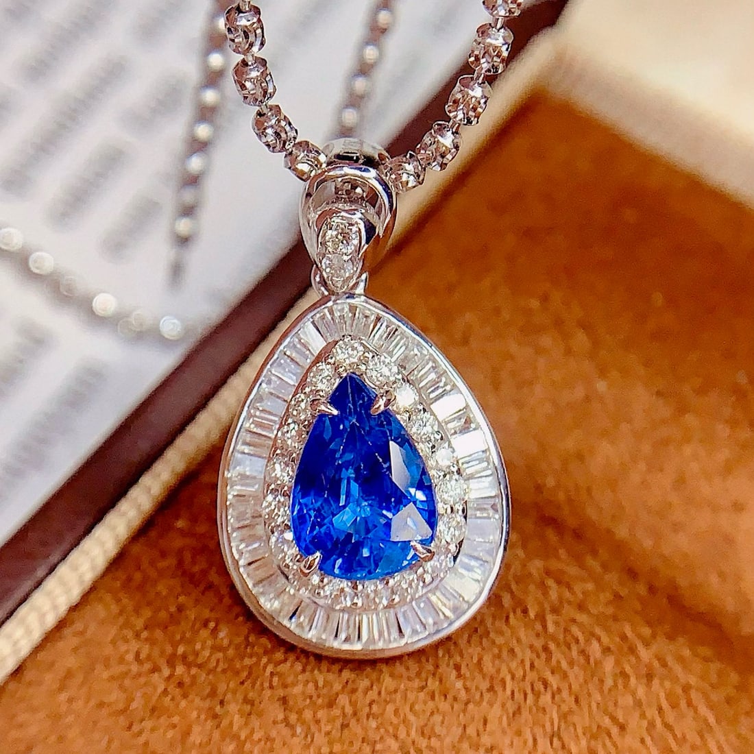 14k Gold 1.8 Ct Natural Sapphire & Diamond Pendant( Without Chain ) - 3