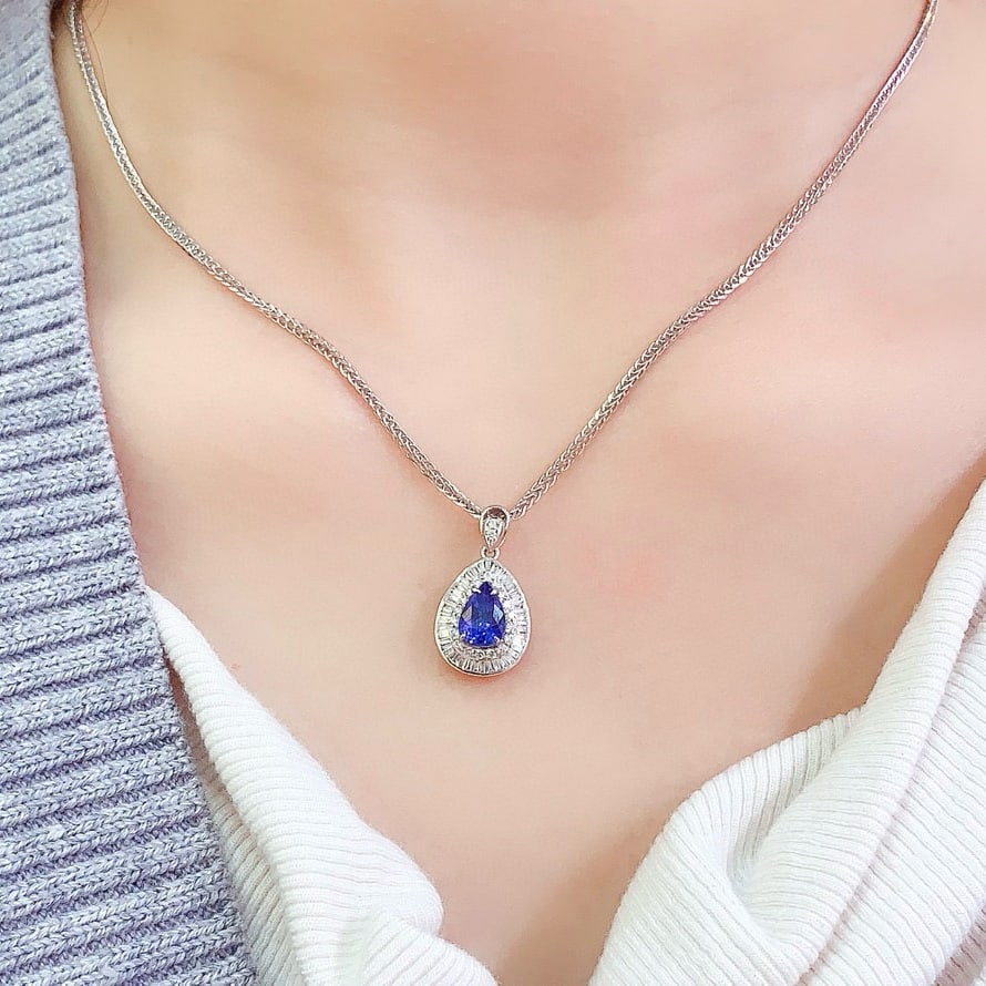 14k Gold 1.8 Ct Natural Sapphire & Diamond Pendant( Without Chain ) - 5