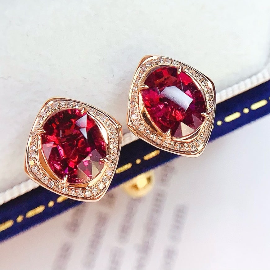14k Gold 3.5 Ct Natural Tourmaline & Diamond Earrings - 3