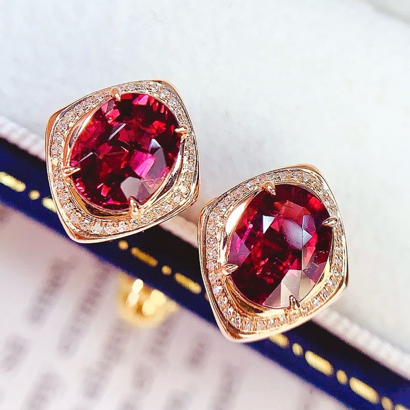 14k Gold 3.5 Ct Natural Tourmaline & Diamond Earrings - 5