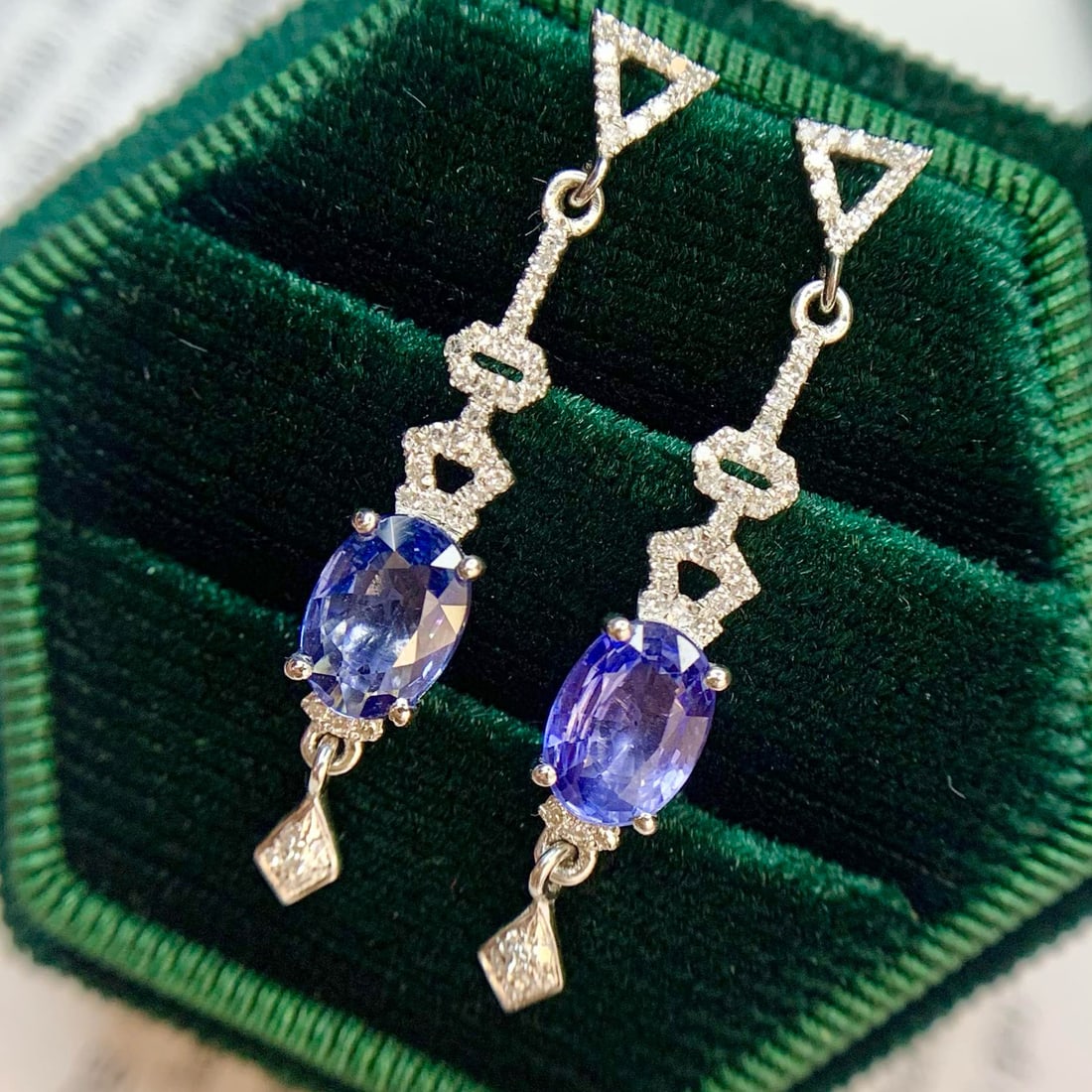 14k Gold 2.1 Ct Natural Sapphire & Diamond Earrings - 2