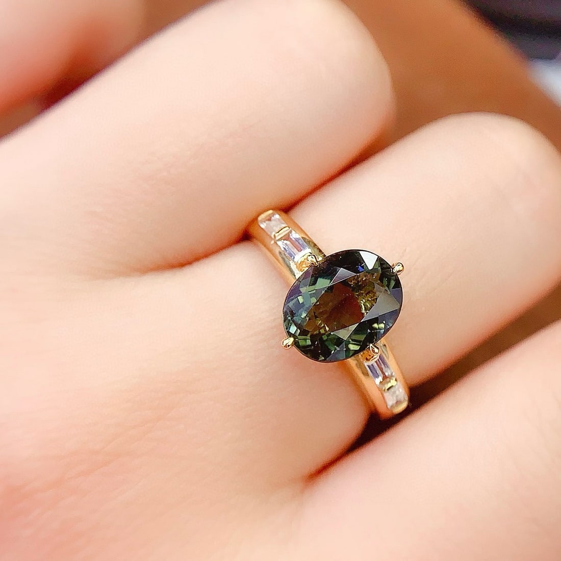 14k Gold 2.7 Ct Natural Tourmaline & Sapphire Ring - 5