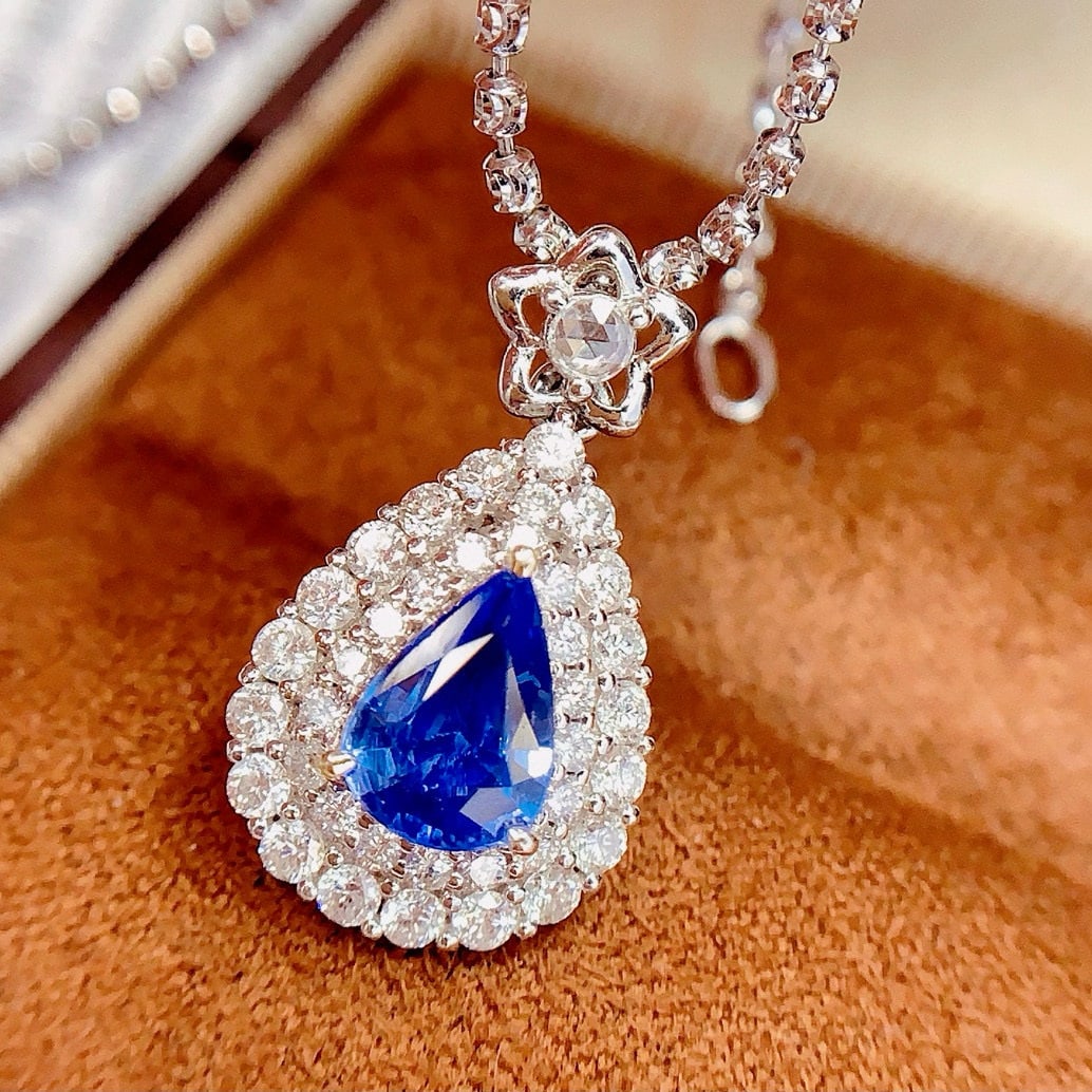 14k Gold 1.35 Ct Natural Sapphire & Diamond Pendant( Without Chain ) - 3