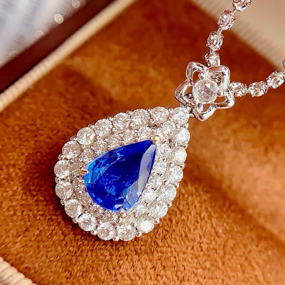 14k Gold 1.35 Ct Natural Sapphire & Diamond Pendant( Without Chain ) - 5