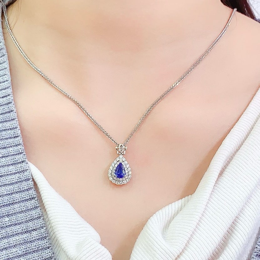 14k Gold 1.35 Ct Natural Sapphire & Diamond Pendant( Without Chain ) - 6