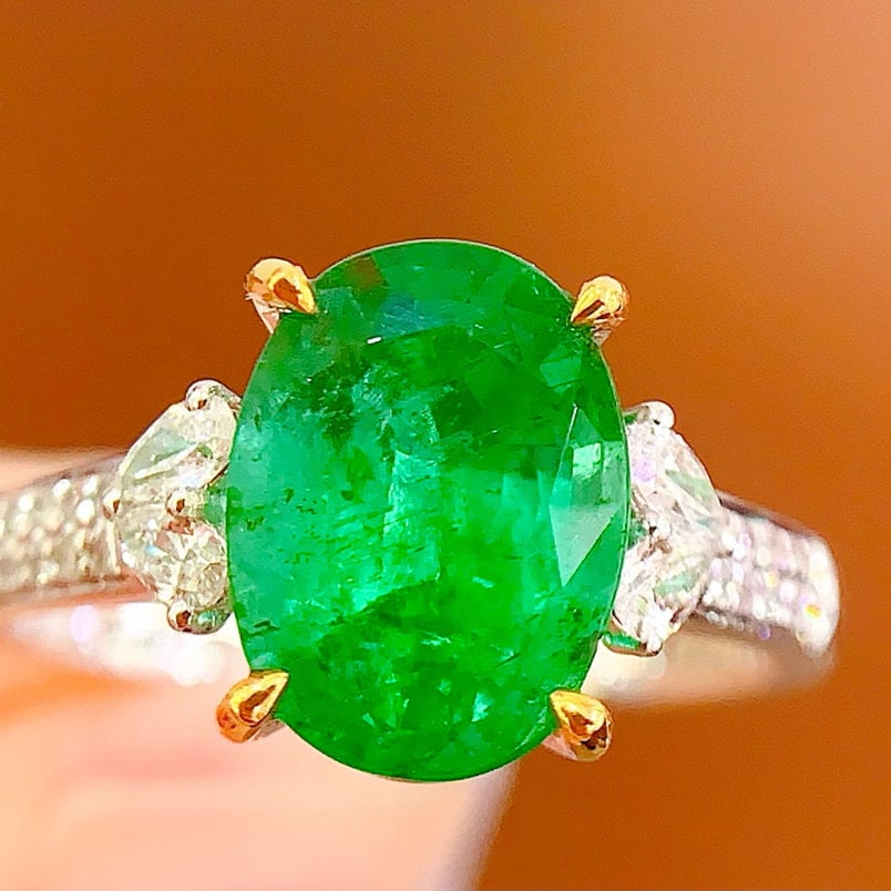 14k Gold 3.02 Ct Natural Emerald & Diamond Ring - 2