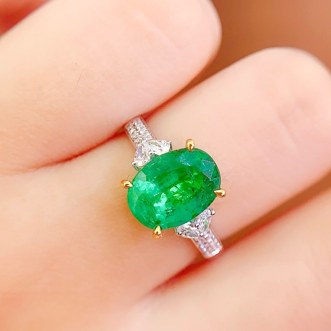 14k Gold 3.02 Ct Natural Emerald & Diamond Ring - 5