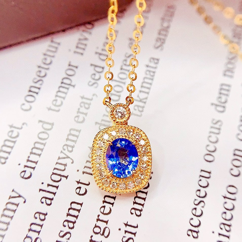 14k Gold 0.65 Ct Natural Sapphire & Diamond Necklace - 2