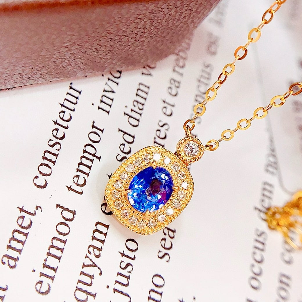 14k Gold 0.65 Ct Natural Sapphire & Diamond Necklace - 4