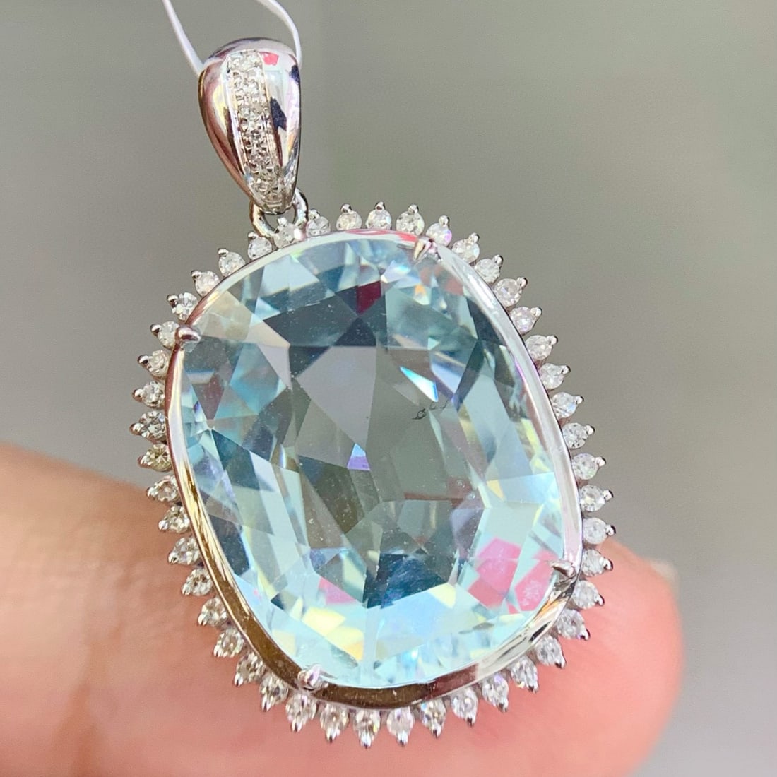 14k Gold 11.6 Ct Natural Aquamarine & Diamond Pendant( Without Chain ) - 2
