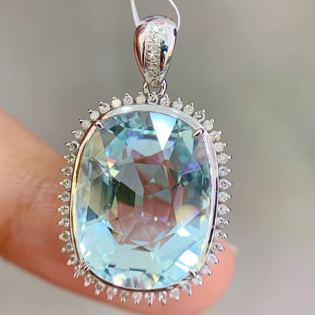 14k Gold 11.6 Ct Natural Aquamarine & Diamond Pendant( Without Chain ) - 3