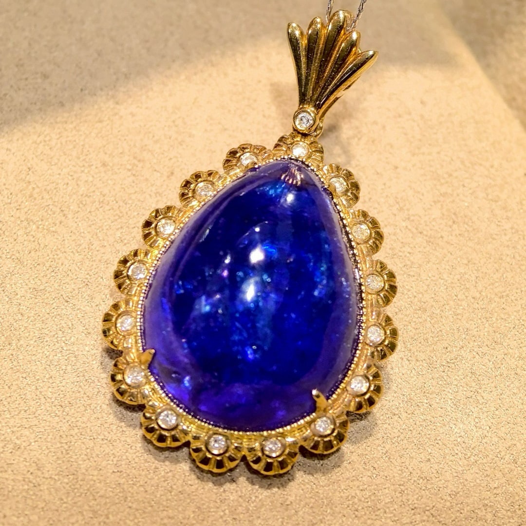 14k Gold 29.58 Ctw Natural Tanzanite & Diamond Pendant( Without Chain ) - 4