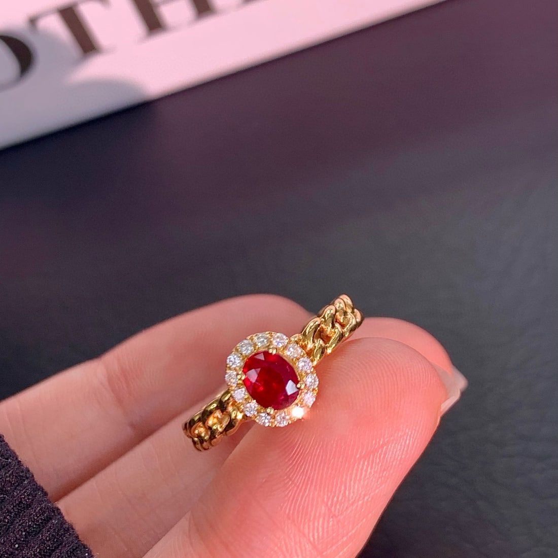14k Gold 0.62 Ctw Natural Ruby & Diamond Ring: Ref:230958422 // gold content:14k gold // ring size:7. 25us // // main gemstone:ruby // shape:oval // carat weight:0. 48ct // color:pigeonblood red // treatment:natural // // adjacent gemstone 2 :