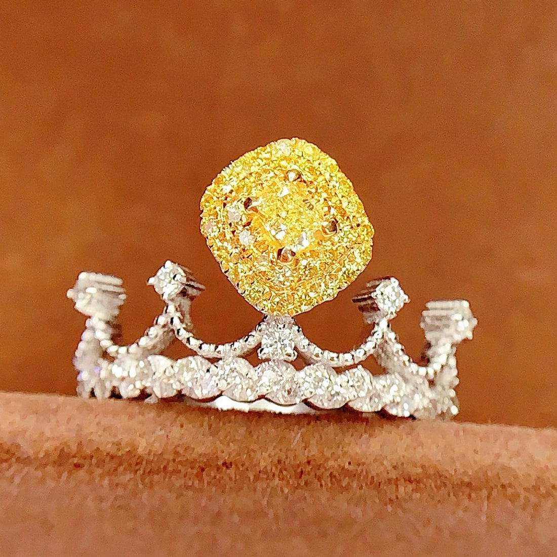 14k Gold 0.38 Ct Natural Yellow Diamond & Diamond Ring: Ref:230958427 // gold content:14k gold // ring size:7. 25us // // main gemstone:yellow diamond // shape:cushion // carat weight:0. 38ct // color:yellow // treatment:natural // // adjacent gemstone