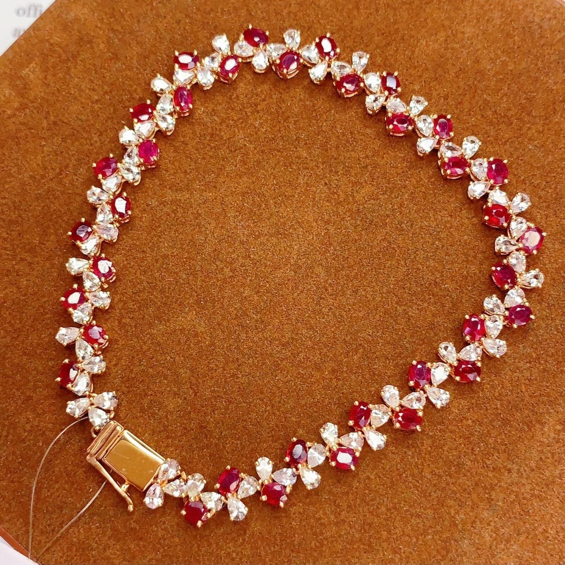 14k Gold 5.68 Ct Vivid Red Natural Ruby & Sapphire Bracelet - 2