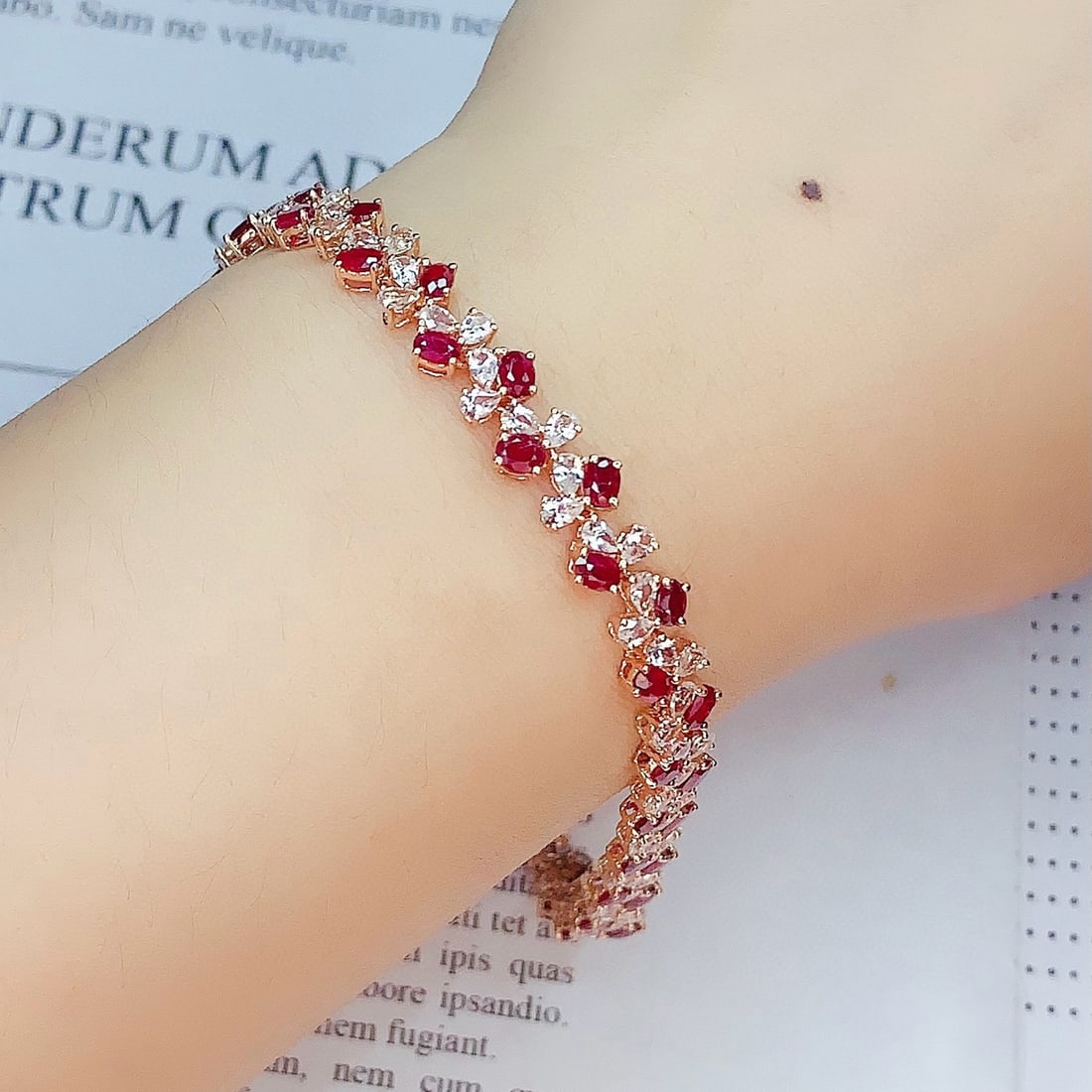 14k Gold 5.68 Ct Vivid Red Natural Ruby & Sapphire Bracelet - 5