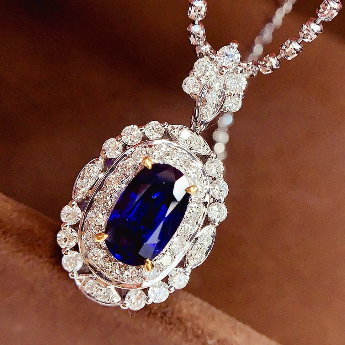 14k Gold 1.42 Ct Natural Sapphire & Diamond Pendant( Without Chain ) - 2