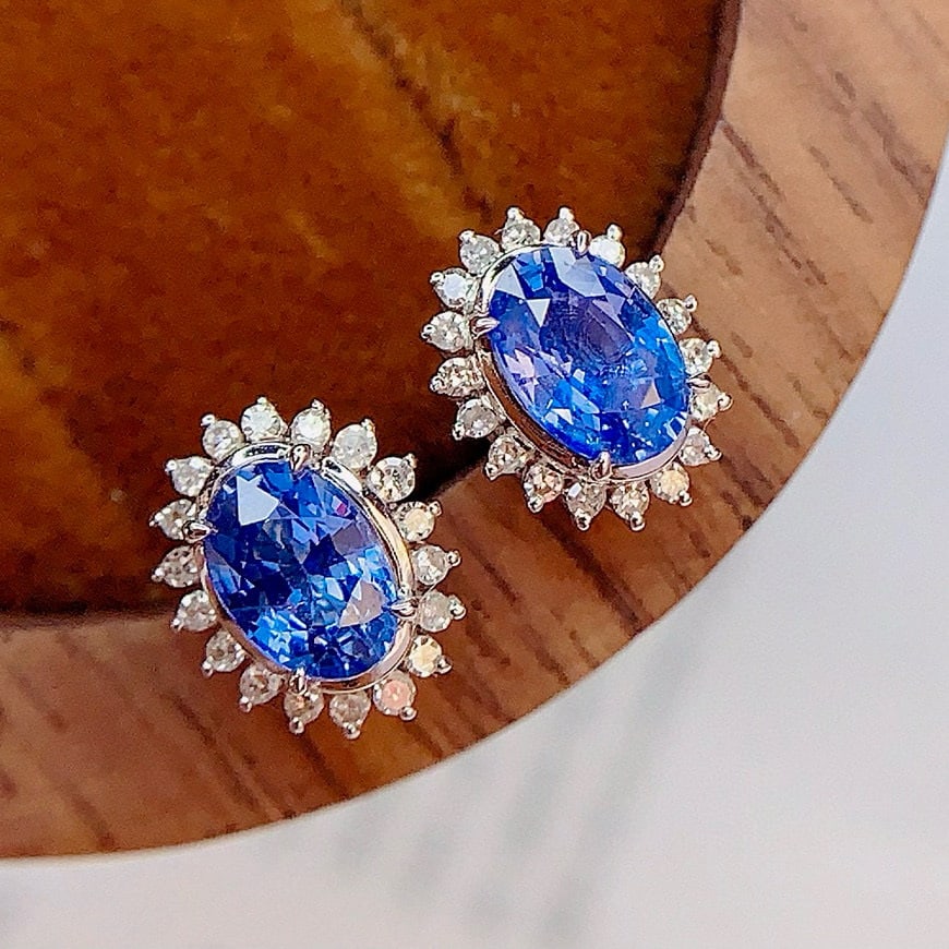 14k Gold 1.5 Ct Natural Sapphire & Diamond Earrings - 2