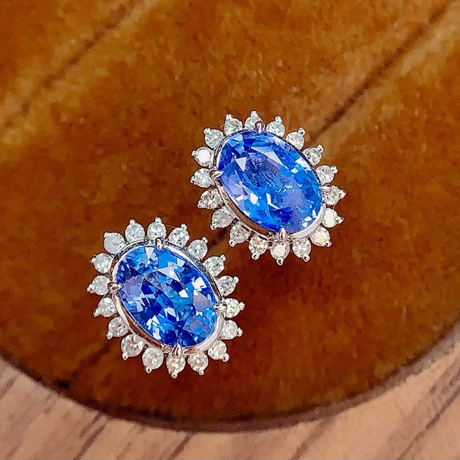 14k Gold 1.5 Ct Natural Sapphire & Diamond Earrings - 4