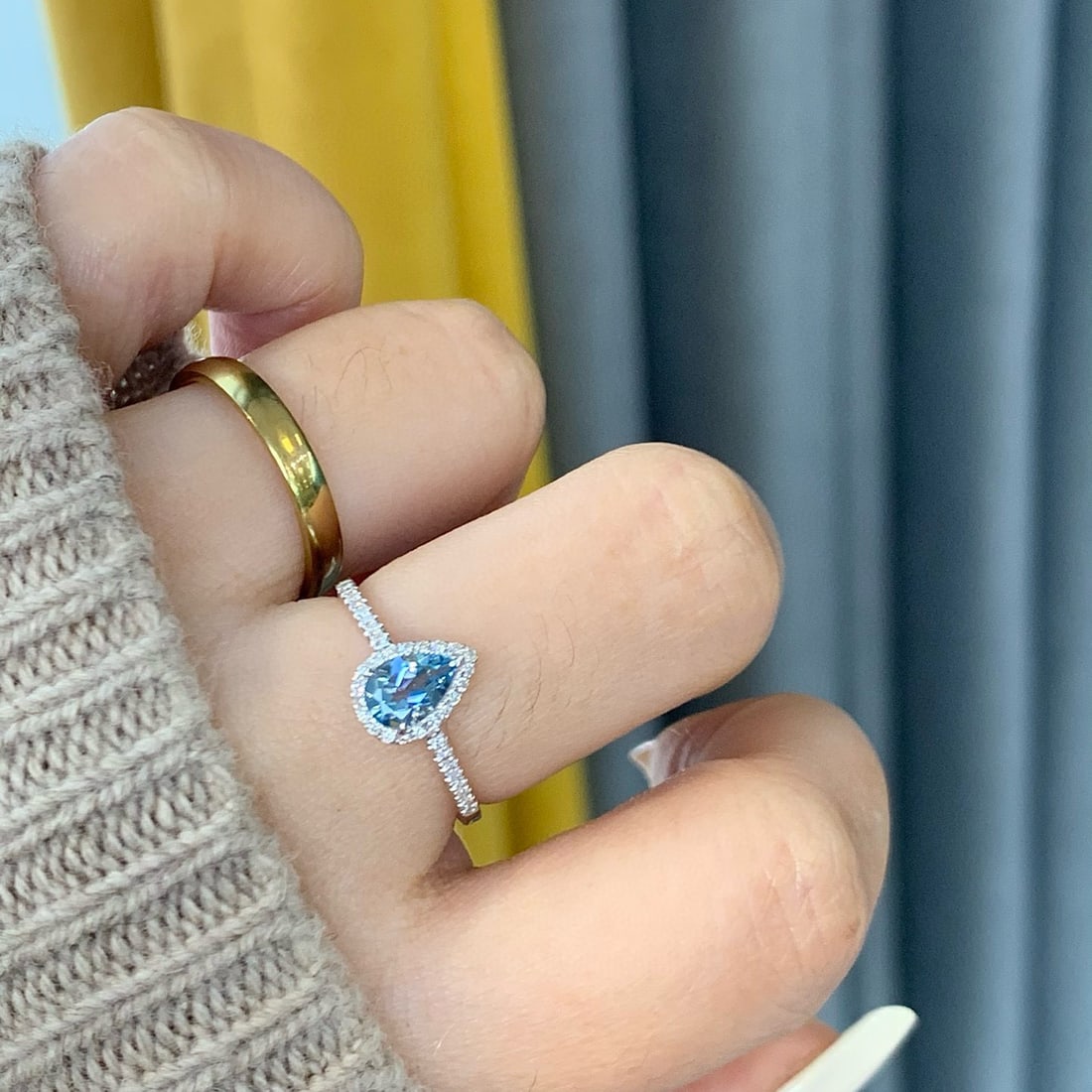 14k Gold 0.62 Ctw Natural Aquamarine & Diamond Ring - 4