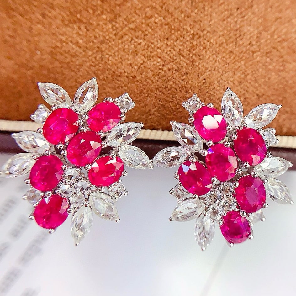 14k Gold 6 Ct Natural Ruby & Sapphire Earrings - 3