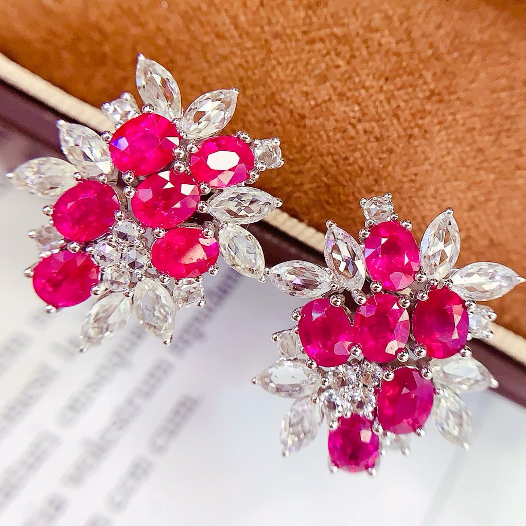 14k Gold 6 Ct Natural Ruby & Sapphire Earrings - 4