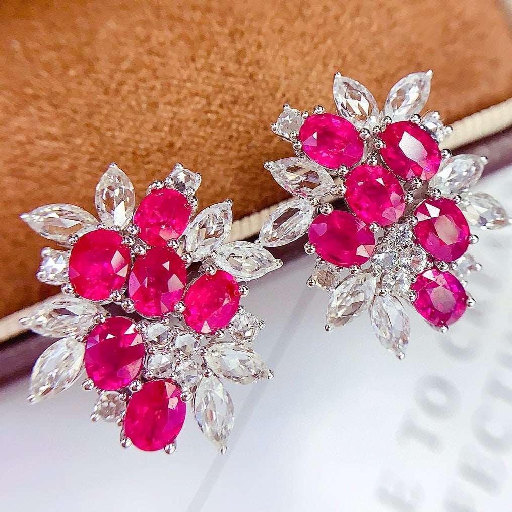 14k Gold 6 Ct Natural Ruby & Sapphire Earrings - 5