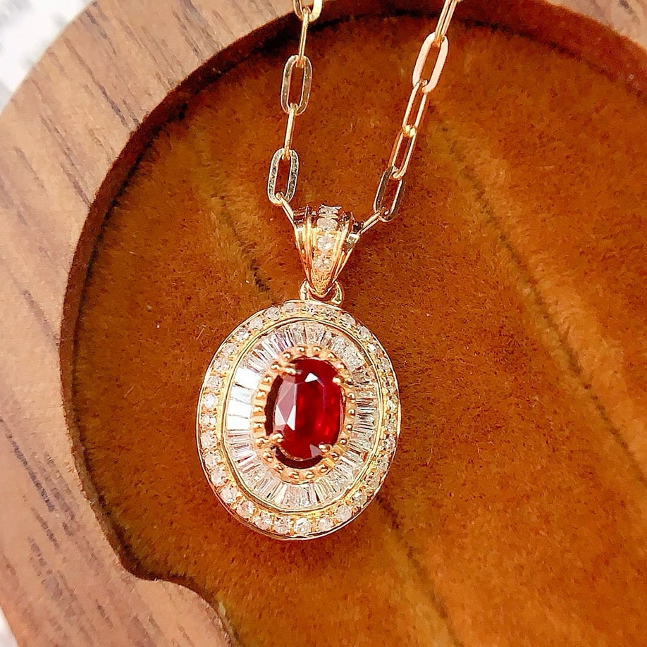 14k Gold 0.4 Ct Natural Ruby & Diamond Pendant( Without Chain ) - 2