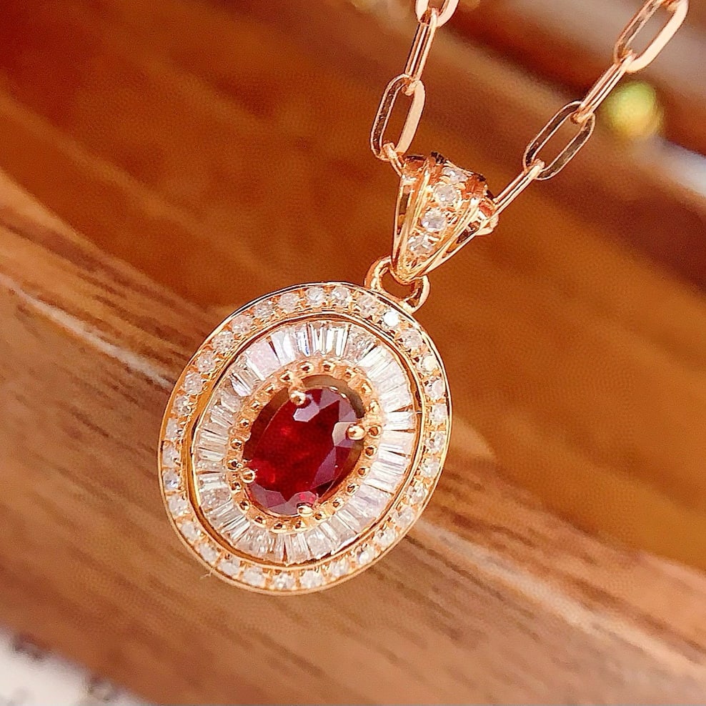 14k Gold 0.4 Ct Natural Ruby & Diamond Pendant( Without Chain ) - 3