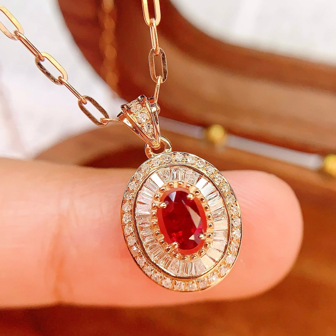 14k Gold 0.4 Ct Natural Ruby & Diamond Pendant( Without Chain ) - 4