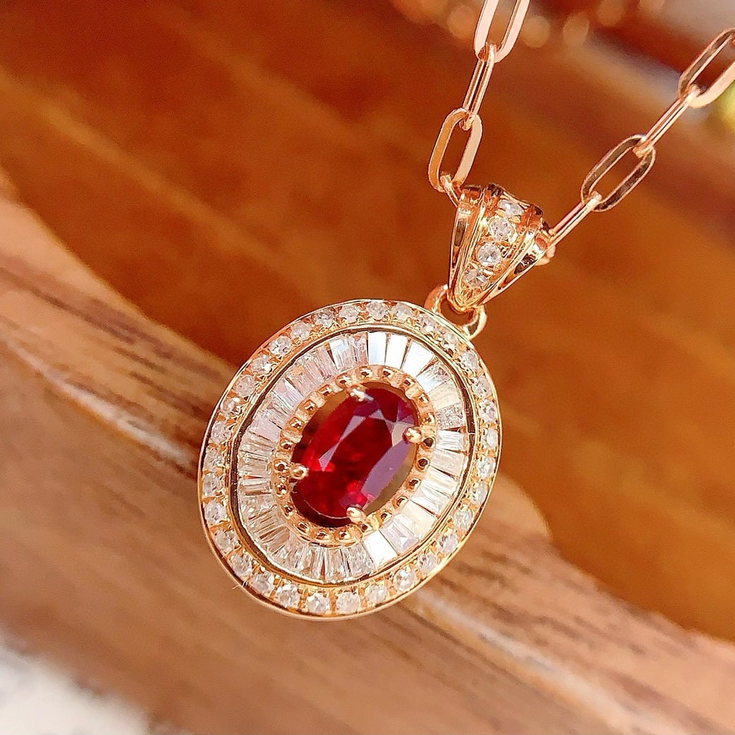 14k Gold 0.4 Ct Natural Ruby & Diamond Pendant( Without Chain ) - 5