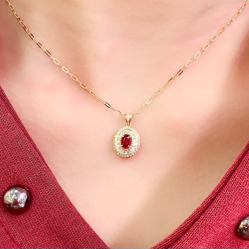 14k Gold 0.4 Ct Natural Ruby & Diamond Pendant( Without Chain ) - 6