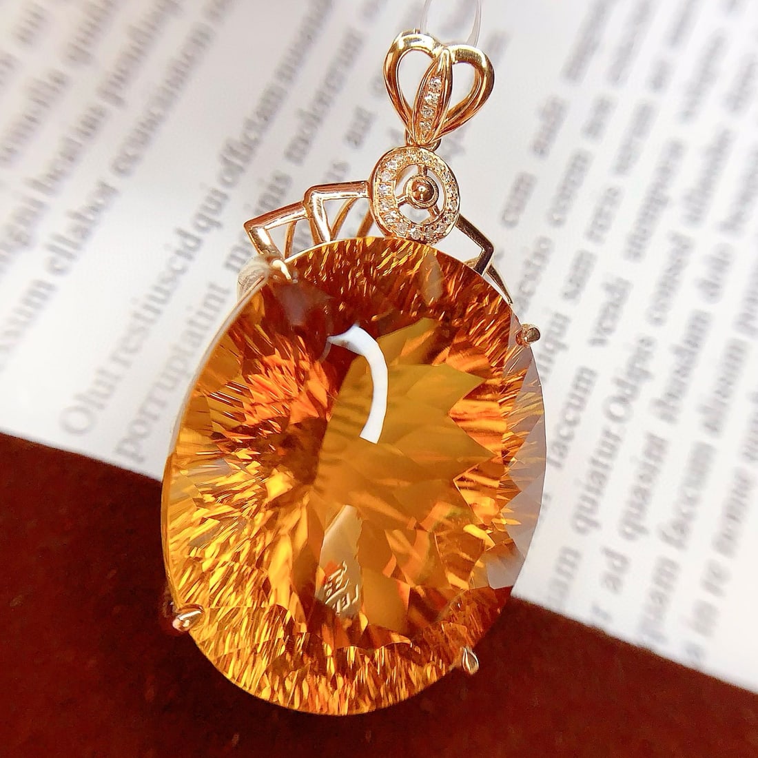 14k Gold 69.65 Ct Natural Citrine & Diamond Pendant( Without Chain ) - 4