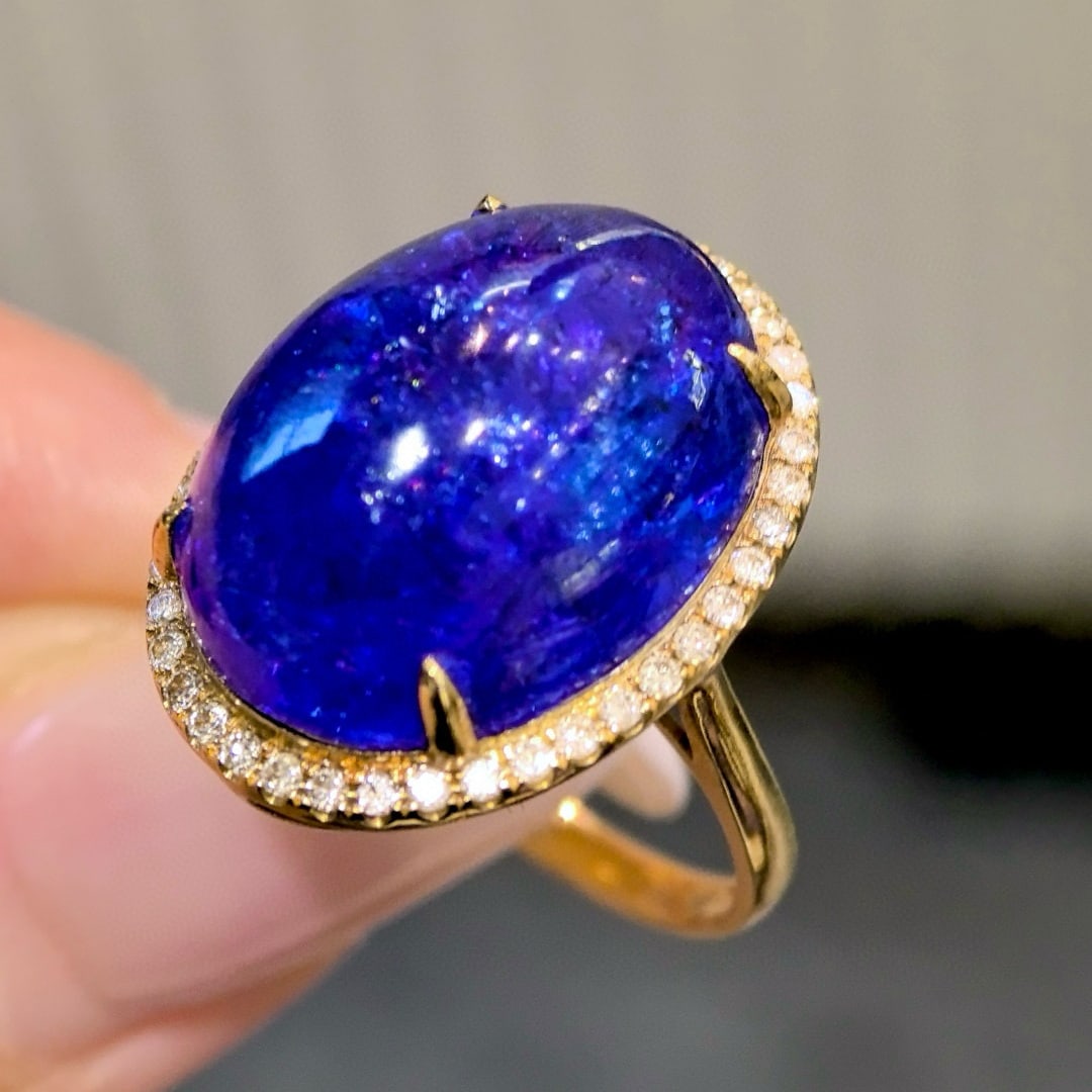 14k Gold 21.62 Ctw Natural Tanzanite & Diamond Ring - 2