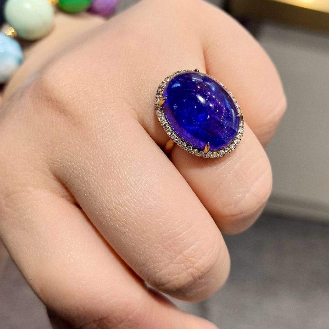 14k Gold 21.62 Ctw Natural Tanzanite & Diamond Ring - 5