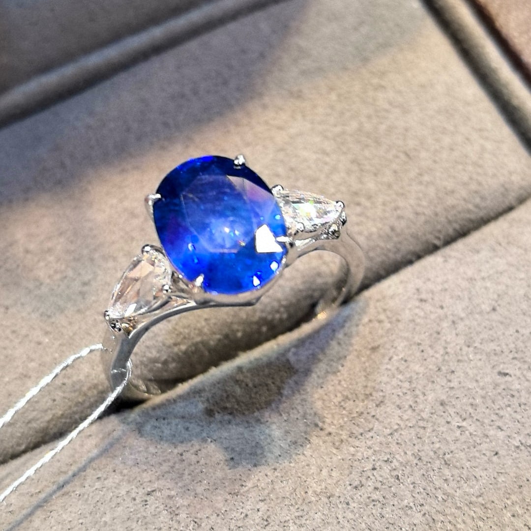 14k Gold 3.28 Ctw Natural Sapphire & Diamond Ring - 4