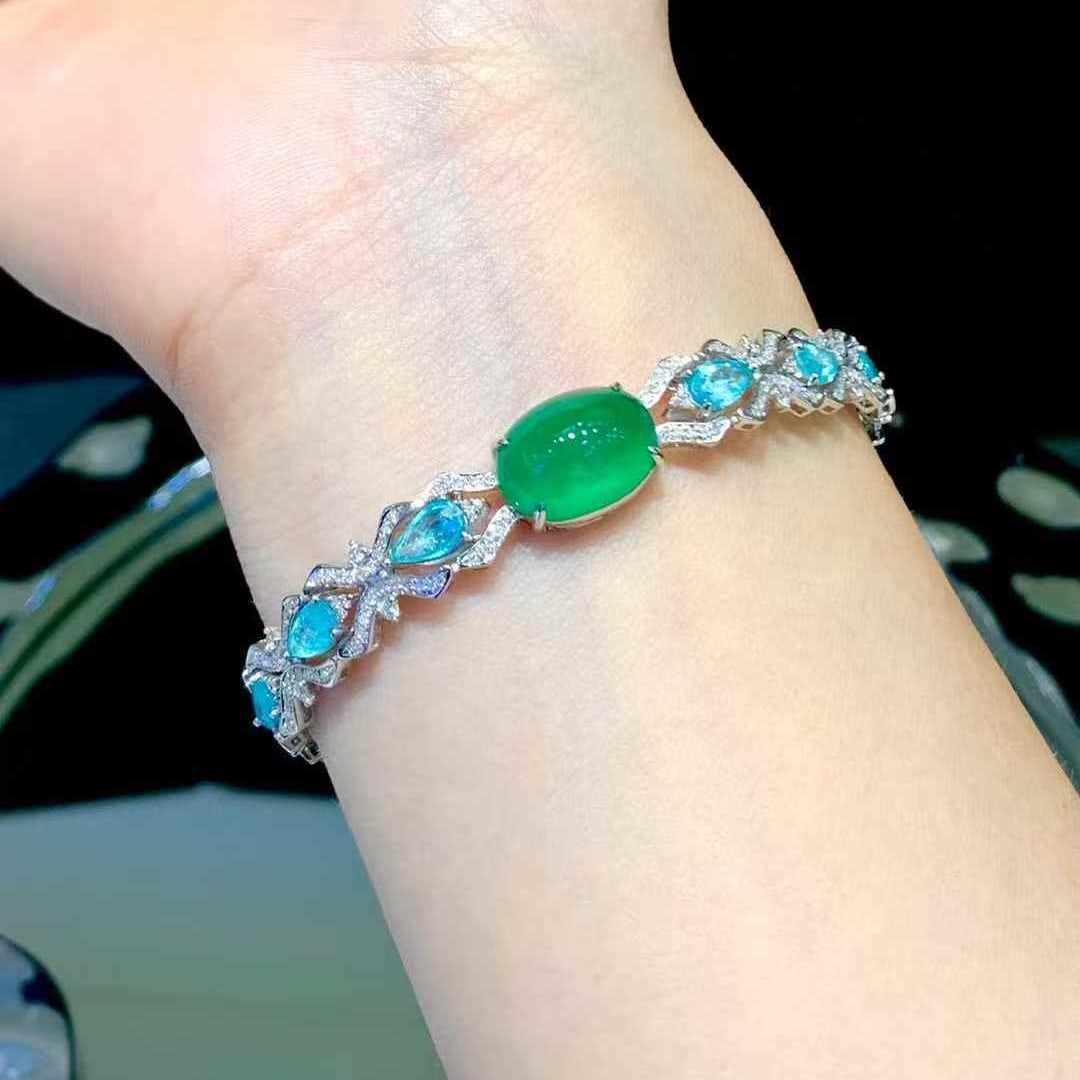 14k Gold 9.1 Ctw Natural Emerald & Paraiba Tourmaline Bracelet - 4