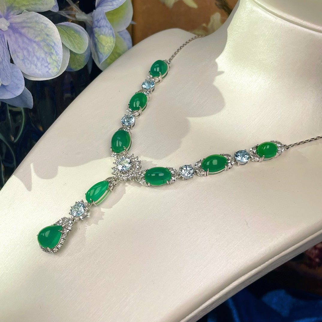 14k Gold 24.45 Ctw Natural Emerald & Topaz Necklace - 2