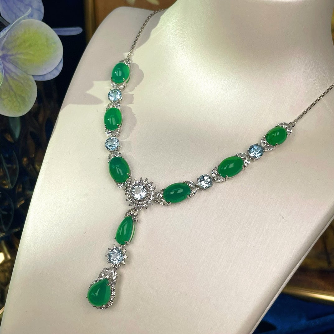 14k Gold 24.45 Ctw Natural Emerald & Topaz Necklace - 4