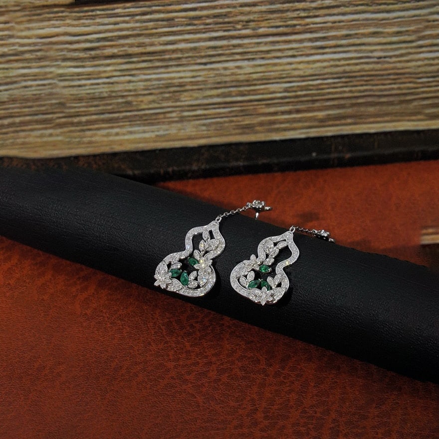 14k Gold 0.5 Ct Natural Emerald & Emerald Earrings - 2