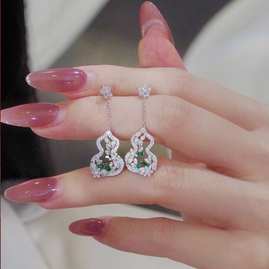 14k Gold 0.5 Ct Natural Emerald & Emerald Earrings - 6