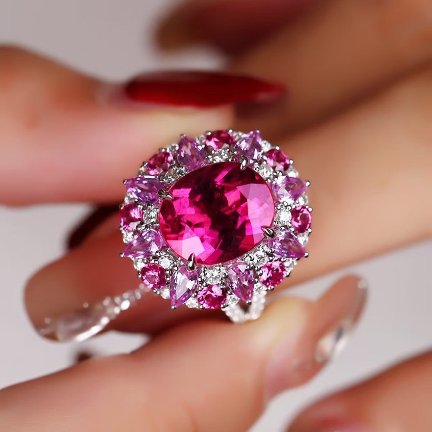 14k Gold 5.49 Ctw Natural Tourmaline & Diamond Ring - 6