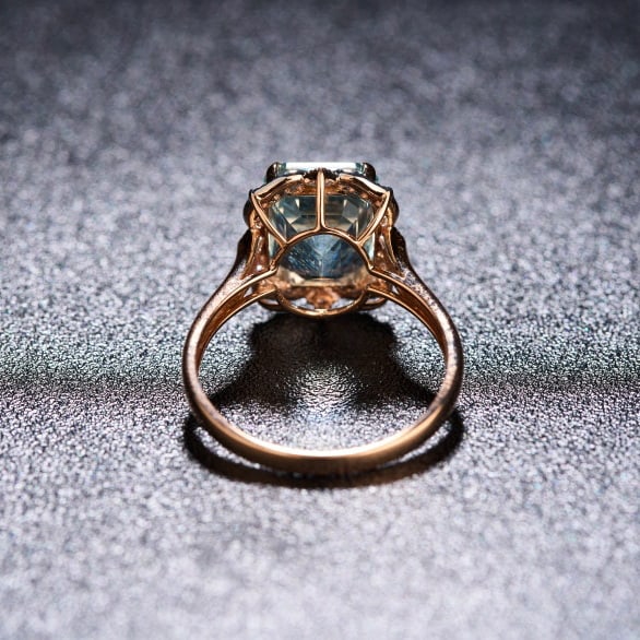 14k Gold 3.52 Ct Natural Aquamarine & Diamond Ring - 5