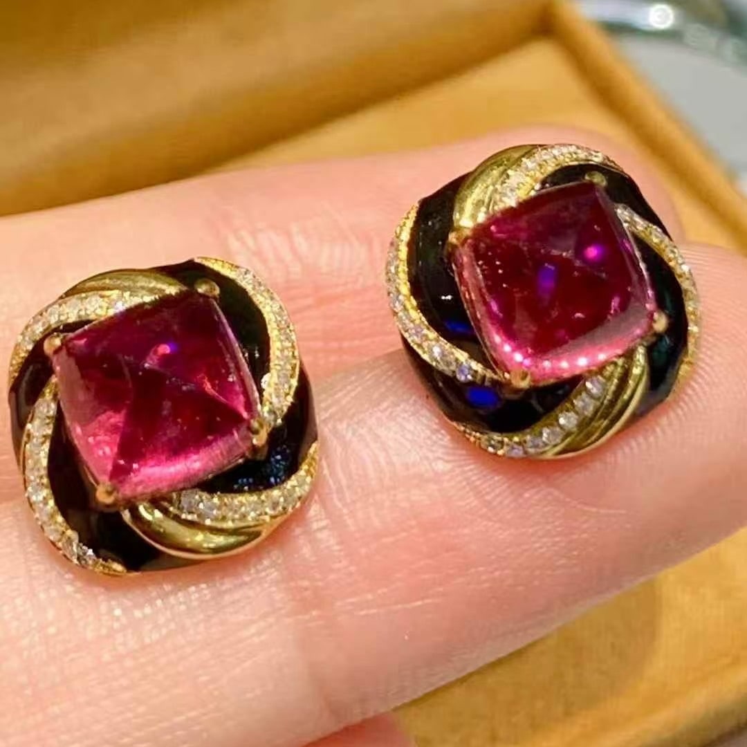 14k Gold 5.7 Ct Natural Tourmaline & Diamond Earrings - 4