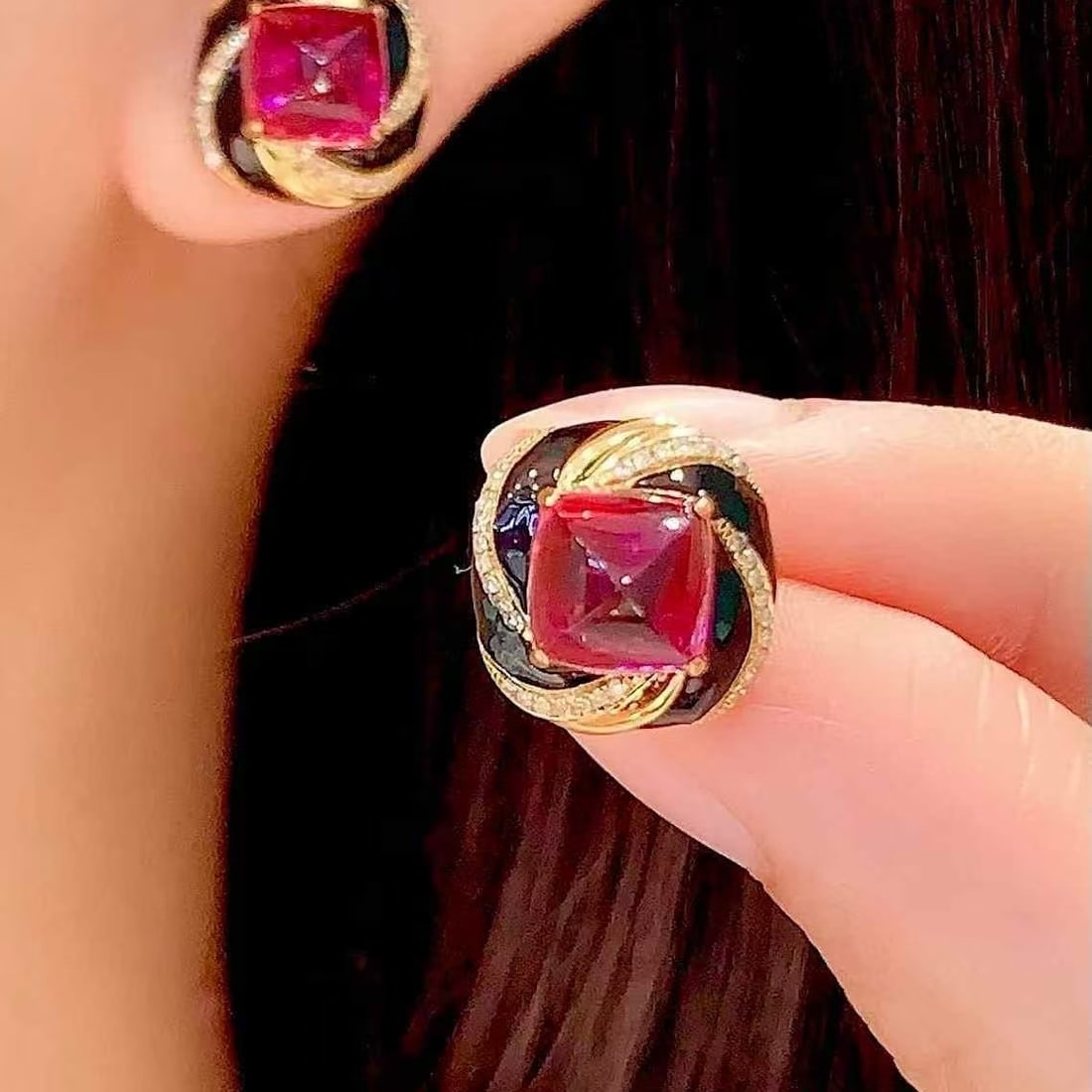 14k Gold 5.7 Ct Natural Tourmaline & Diamond Earrings - 5