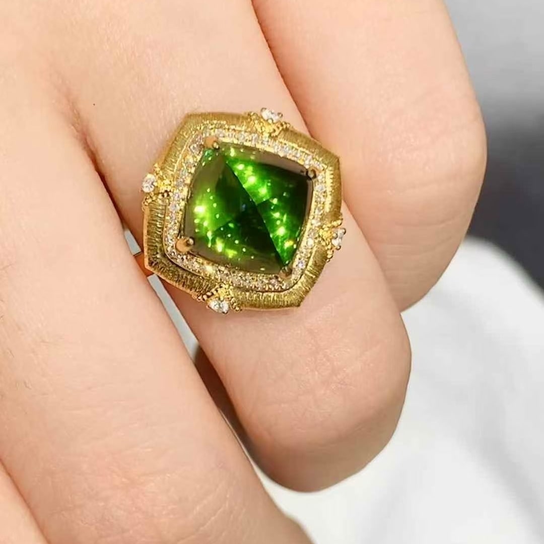 14k Gold 4.85 Ct Natural Tourmaline & Diamond Ring - 4